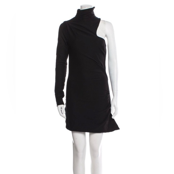 FEBEN Black Asymmetrical One-Shoulder Mini Dress - Picture 2 of 6